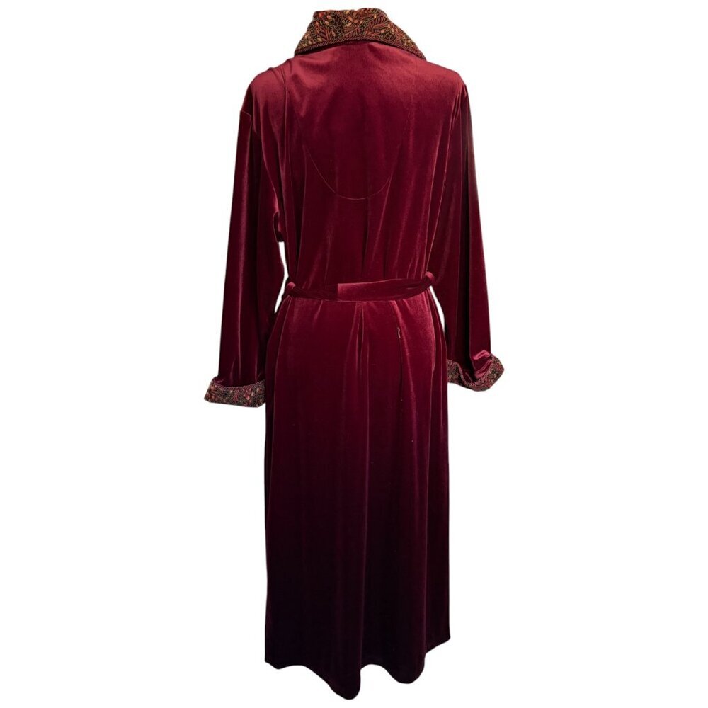 VTG Kimberly Gale Burgundy Velvet Robe L Paisley 90s Old Money Victorian Gothic - Picture 3 of 4